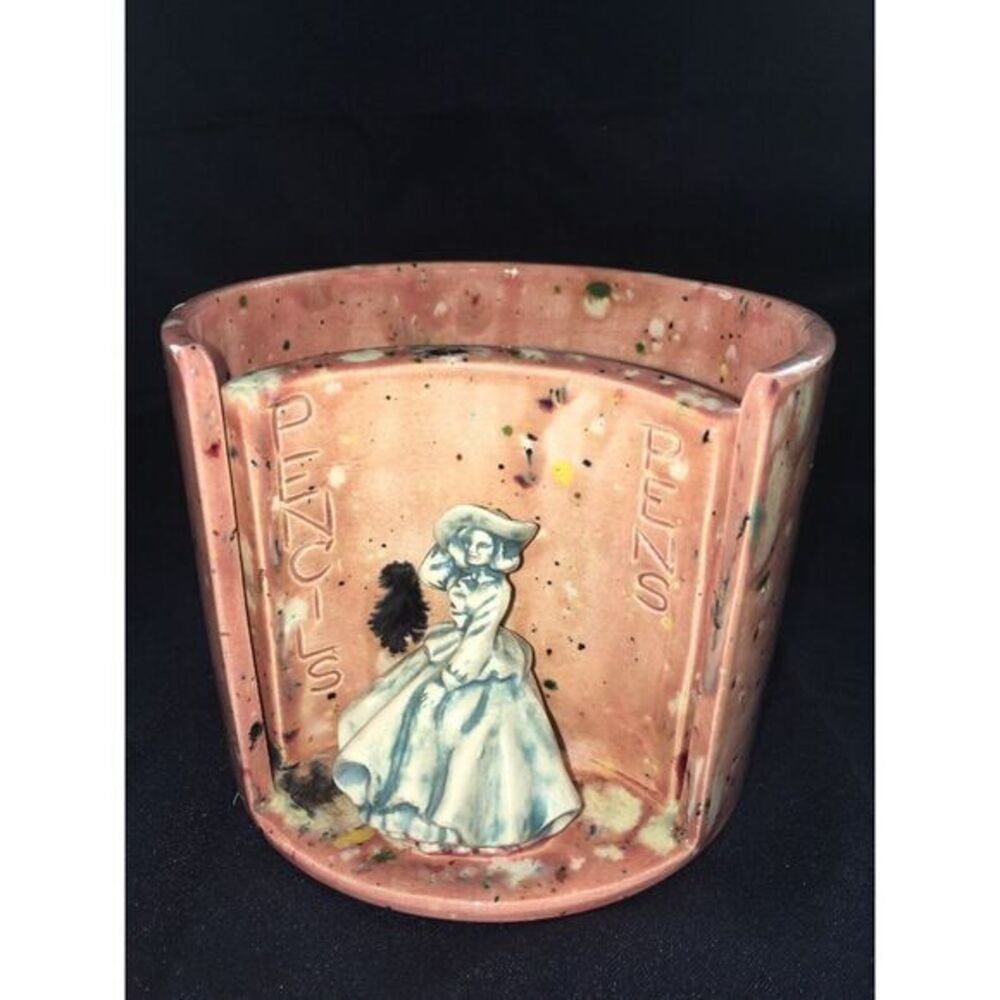 Pottery Stoneware Pink Pencil Holder With Lady Hamilton Jon Original 1965
